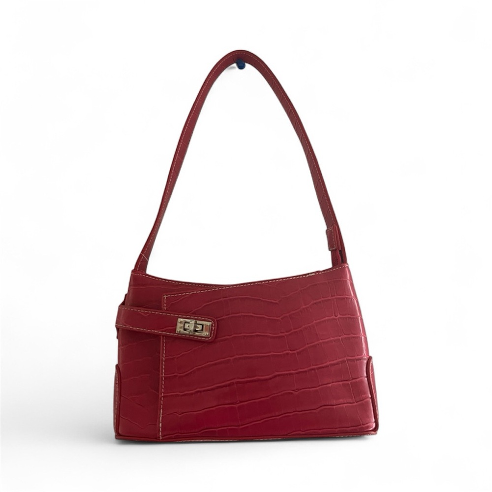 Vintage America Crimson Croc-Embossed Shoulder Bag